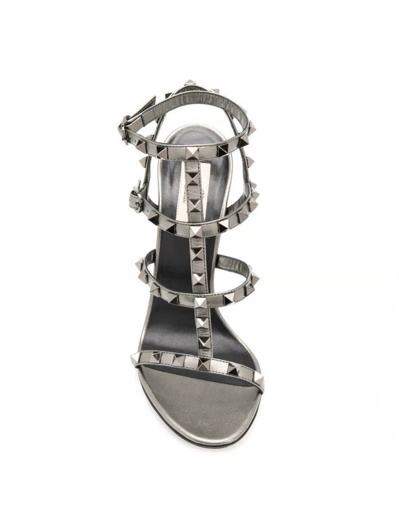 100% AUTHENTIC Grey (Silver Gunmetal) VALENTINO 105 MM Rockstud Caged High Heel Sandals size 36.5 (US 6.5)  Current Purchase Price: $1,150 Price in Zoe's Closet: $670 + free shipping + Afterpay and Shop Pay eligible at checkout
