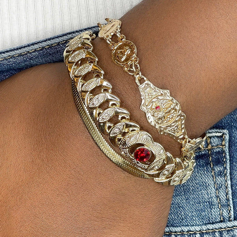 The cutest, easiest bracelet to stack with others or where alone!  Pictured here with the Vintage Coco Bracelet. Get the two to form a cute, stacked look or mix and match this beauty with any of our other Zoe Mar arm candy...  14k gold filled, 7" in length, 4MM in width classic herringbone bracelet with a Lobster Claw closure.  Expect to get up to 1 year worth of tarnish proof, water resistant wear from our jewelry with proper care. Hypoallergenic.